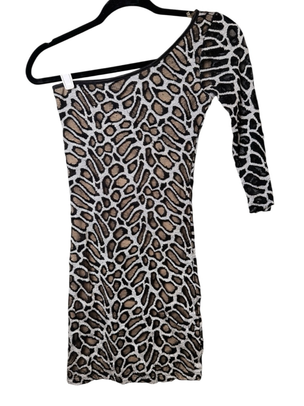 Love Culture Small One-Shoulder Animal Print Bodycon Dress - Black, Brown, Cream